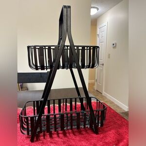Black 2-Tier Metal Storage Basket Stand
